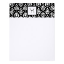 VINTAGE BLACK DAMASK YOUR MONOGRAM LETTERHEAD DESIGN