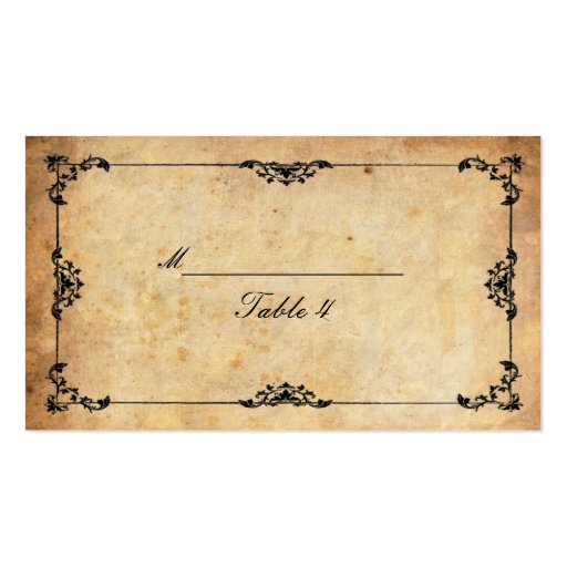 Vintage Black Floral Swirl Table Place Cards Business Card Template (front side)