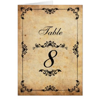 Vintage Black Floral Wedding Table Number Greeting Cards