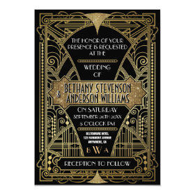 Vintage Black & Gold Art Deco Wedding Invitations 5