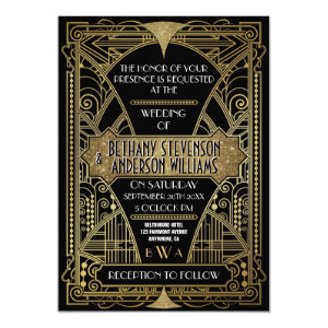Vintage Black & Gold Art Deco Wedding Invitations 5