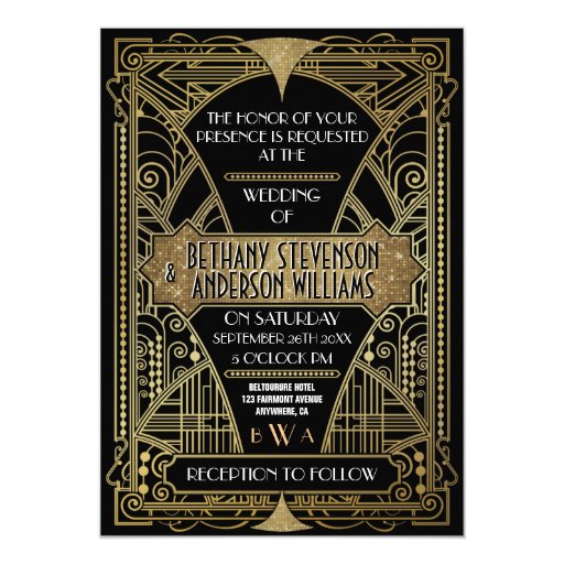 Vintage Black & Gold Art Deco Wedding Invitations | Zazzle