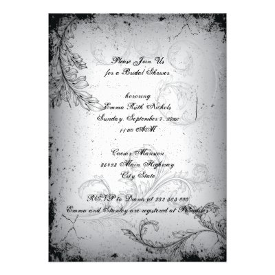 Vintage black grey scroll leaf bridal shower custom announcement