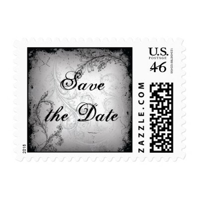 Vintage black grey scroll leaf Save the Date stamp