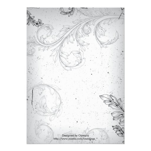 Vintage black grey scroll leaf wedding invitation