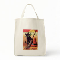 Vintage Black Halloween Cat Tote Bags
