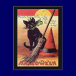 Vintage Black Halloween Cat Card postcards