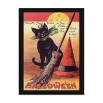 Vintage Black Halloween Cat Card Postcards