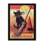 Vintage Black Halloween Cat Card postcard