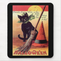Vintage Black Halloween Cat Mousepads