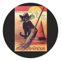 Vintage Black Halloween Cat Stickers