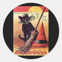 Vintage Black Halloween Cat Stickers