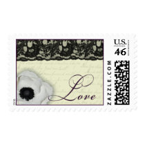 Vintage black lace and white anemone postage stamp