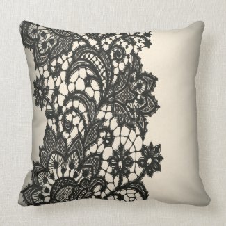 Vintage black Lace beige Paris Decor Pillow