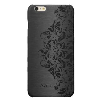 Vintage Black Lace & Dark Gray Metallic Background Glossy iPhone 6 Plus Case