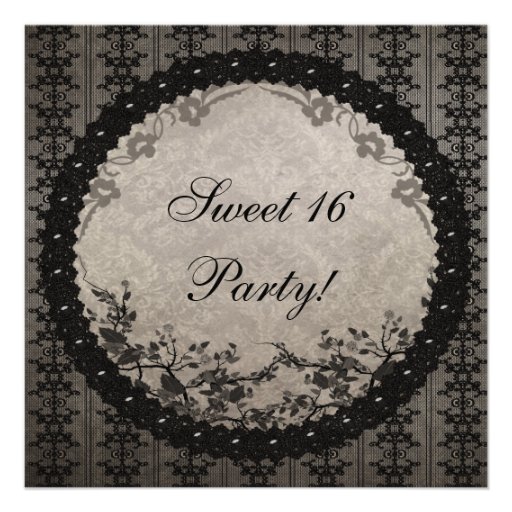 Vintage Black Lace & Sequins Sweet 16 Party Custom Invitations