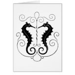 Vintage Black Seahorses Greeting Cards
