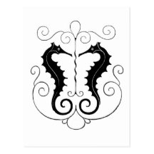 Vintage Black Seahorses Postcard