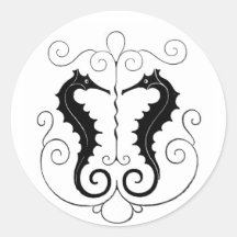 Vintage Black Seahorses Round Sticker