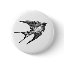 Vintage Black Swallow Design Pinback Buttons