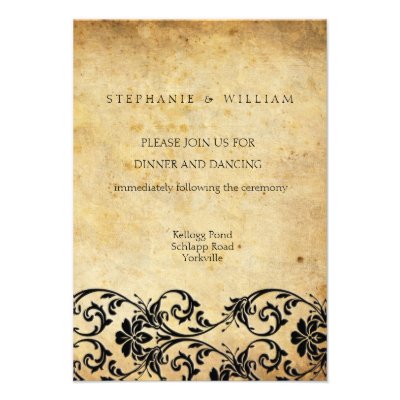 Vintage Black Swirl Damask Wedding Reception Card Personalized Invitation