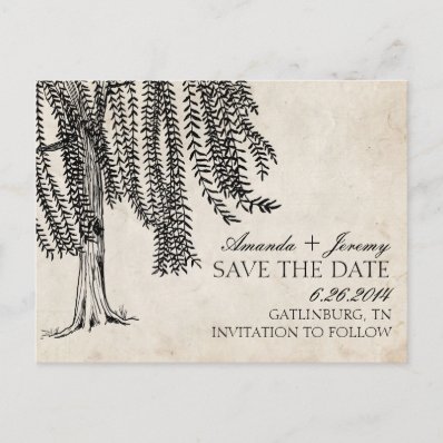 Vintage Black Weeping Willow Save The Date Post Card