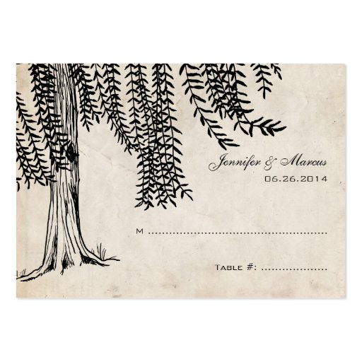 Vintage Black Weeping Willow Tree Business Card (front side)