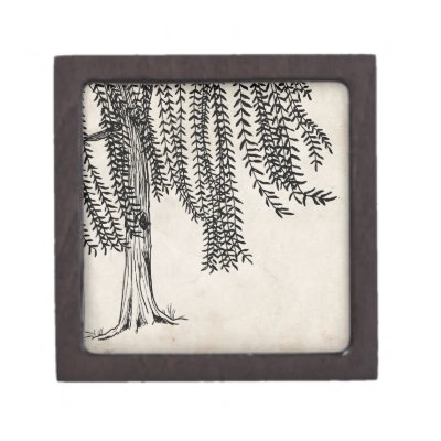 Vintage Black Weeping Willow Tree Premium Keepsake Box