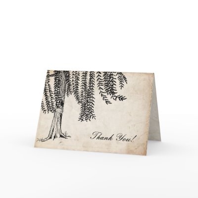 Vintage Black Weeping Willow Tree Thank You Greeting Cards