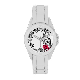 Vintage black white and pink roses Watch