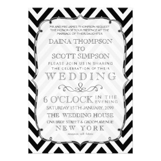 Vintage Black & White Chevron Wedding Invite