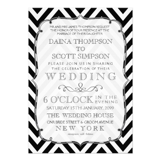 Vintage Black & White Chevron Wedding Invite