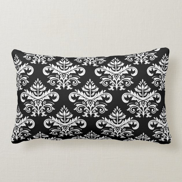 Vintage Black White Damask Monogram Initials Throw Pillows