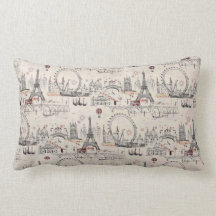 Vintage Black & White Europe Images Throw Pillow