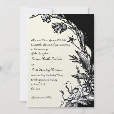 Vintage black white flowers ivory floral wedding personalized invite by 