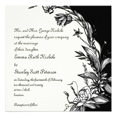Vintage black white flowers ivory floral wedding announcements