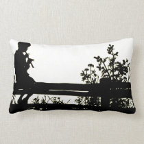 Vintage Black White Silhouette Boy Flute Pillow