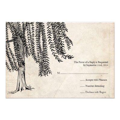 Vintage Black Willow Tree Wedding RSVP Custom Invitations