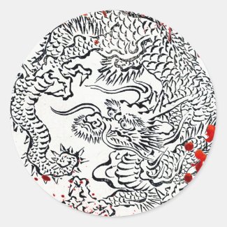 Vintage blood splattered Legendary Japanese Dragon Round Sticker