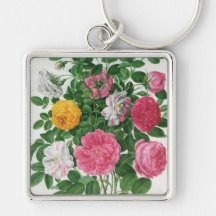 Vintage Blooming Flowers, Spring Garden Roses Keychains