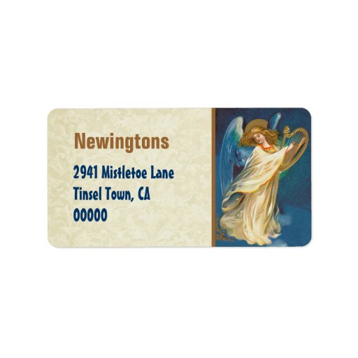 Vintage Blue and Gold Christmas Angel Custom Address Label