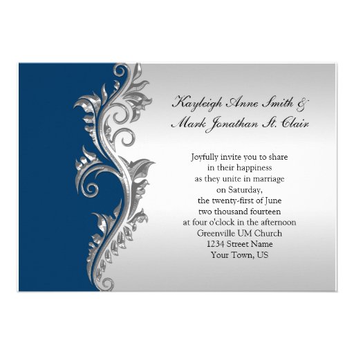 Vintage Blue and Silver Wedding Invitation