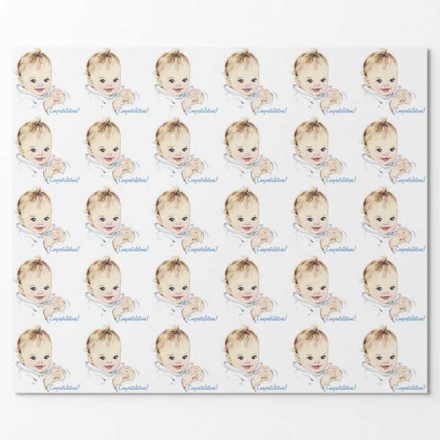 Vintage Blue Baby Shower Wrapping Paper
