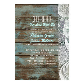 vintage blue barn wood lace country wedding custom announcement