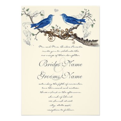 Vintage Blue Birds Wedding Invitations