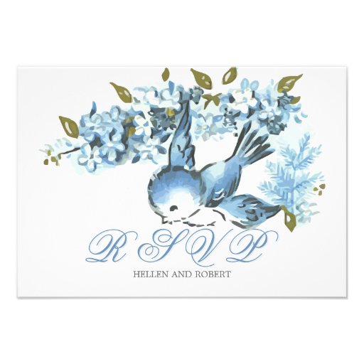 Vintage Blue Birds Winter Wedding RSVP Personalized Announcement