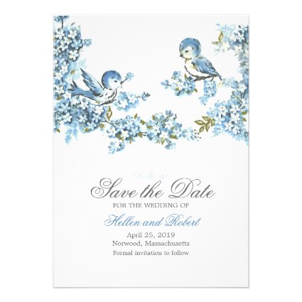 Vintage Blue Birds Winter Wedding Save the Date Announcements