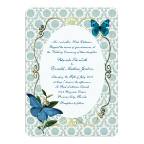 Vintage Blue Butterflies Wedding Invitation