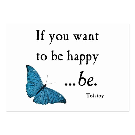 Vintage Blue Butterfly and Tolstoy Happiness Quote Business Cards (front side)