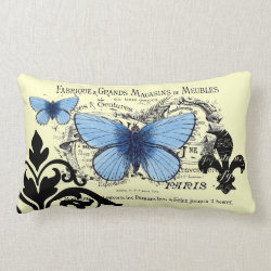 Vintage Blue Butterfly Collage Pillow